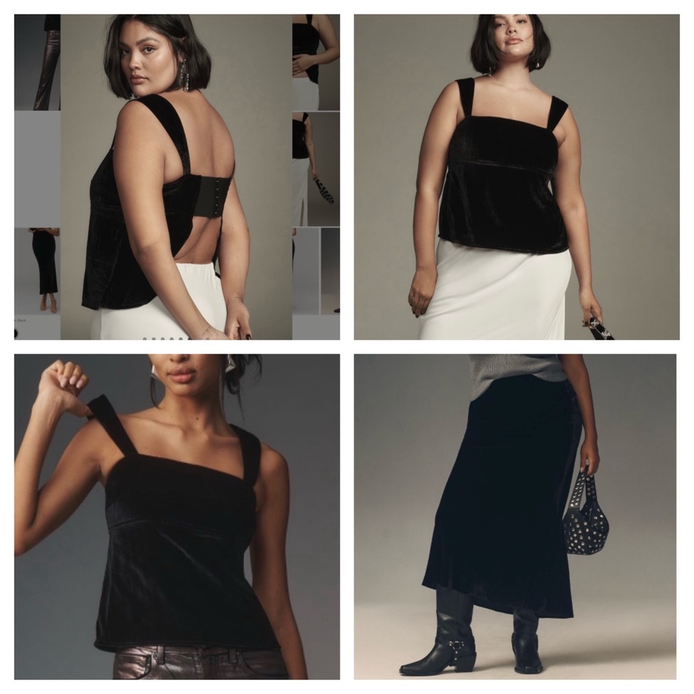 NWT Anthropologies 2Pc Matching LOT: Velvet Skirt + Open Top sz 1X